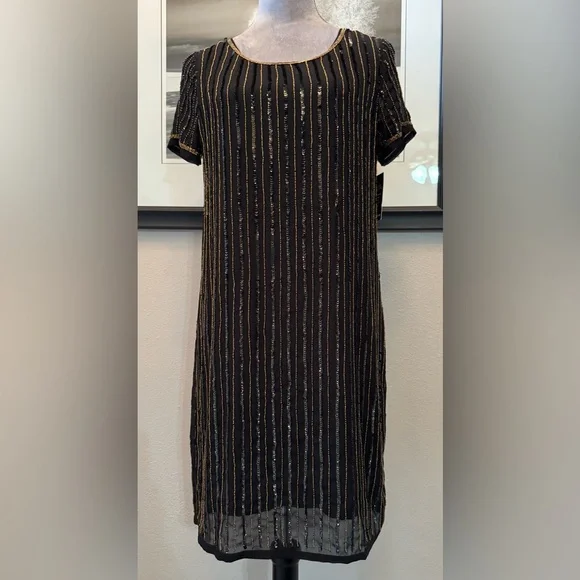 tassel beaded mini shift dress Black Beaded Mini Dress main image 1